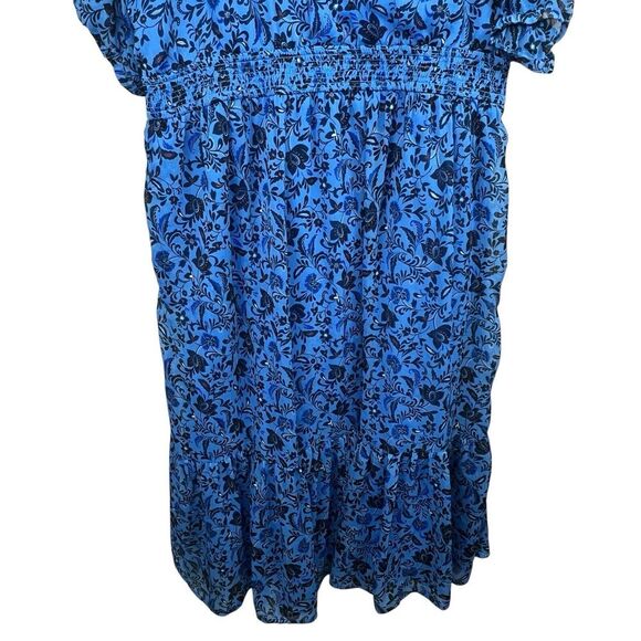 Old Navy Blue Chiffon Midi Tiered Ruffle Midi Dress Size XL Floral - Picture 6 of 16